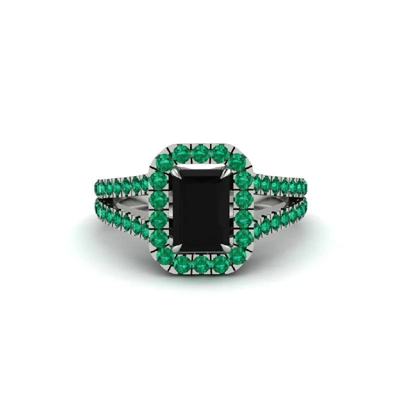 Ladies engagement rings with apatite -Radiant Cut Black Diamond Halo Split Shank Engagement Ring - Lainey No. 24