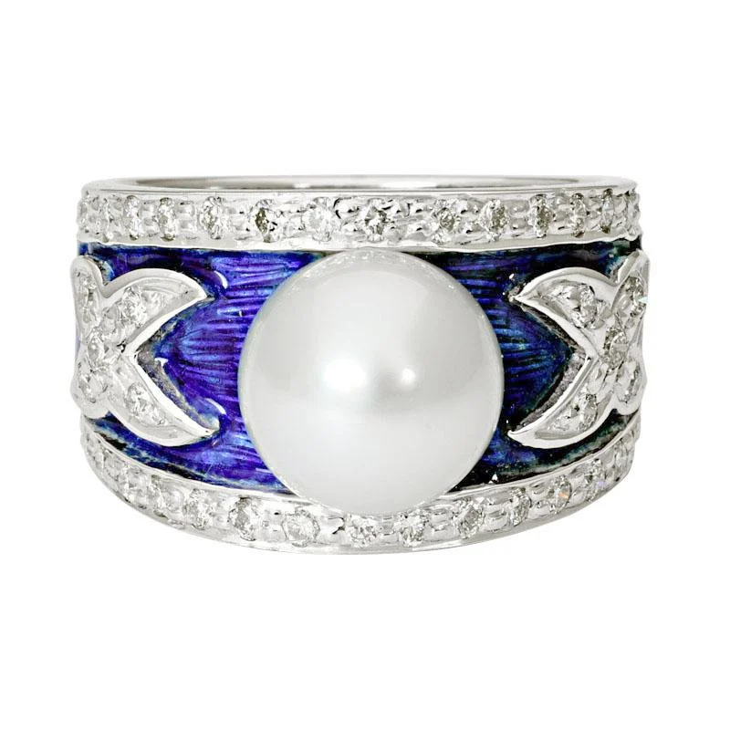 Ladies rings braided styles -Ring-South Sea Pearl and Diamond (Enamel)  (220MS)