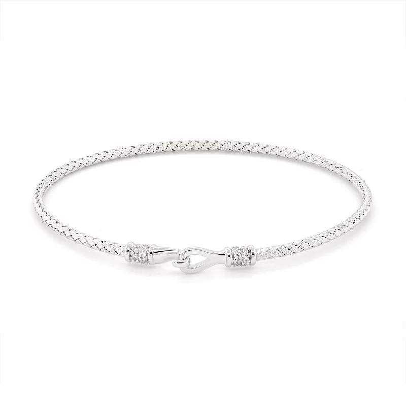 ladies-wedding-crystal-bracelets-STERLING SILVER BANGLE BRACELET WITH CLASP AND CUBIC ZIRCONIAS