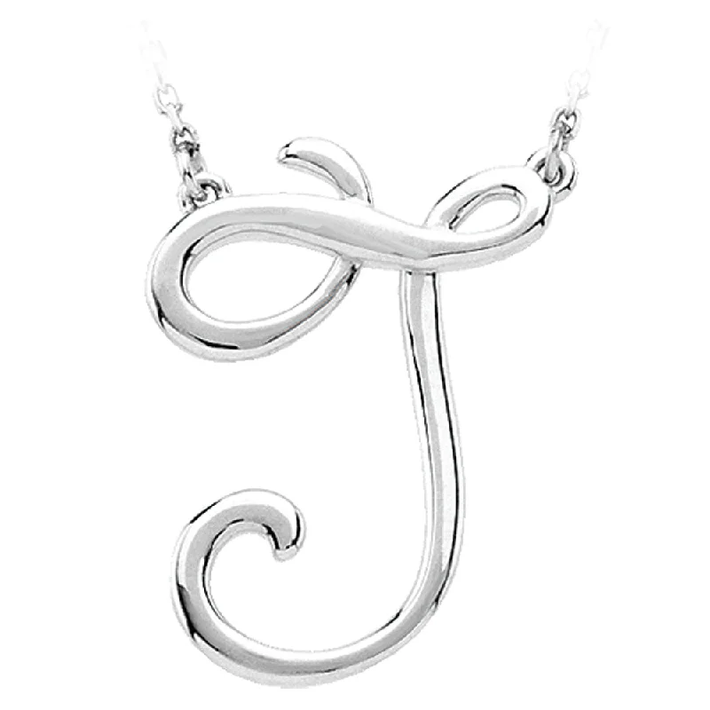 ladies-statement-rose-gold-necklaces-14k White Gold, Olivia Collection, Medium Script Initial J Necklace