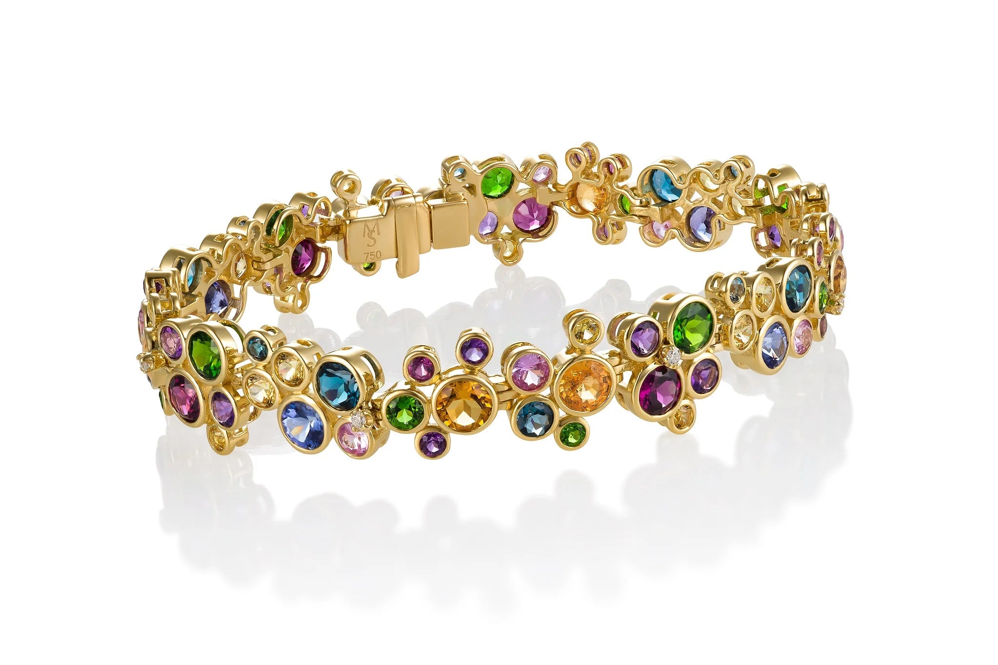 ladies-initial-rose-gold-bracelets-14K Yellow Gold Martha Seely Design Multi Colored Gemstones Bracelet