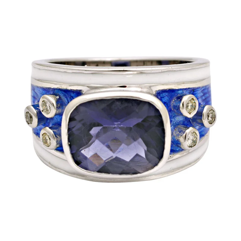 Ladies rings with orange calcite -Ring-Iolite and Diamond (Enamel)