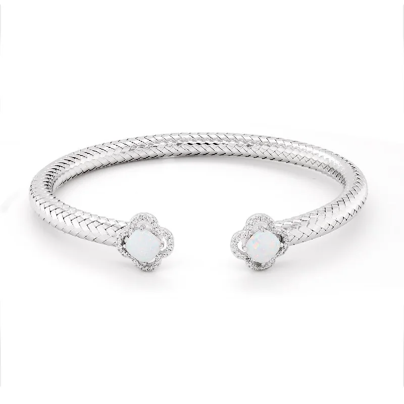 ladies-infinity-silver-bracelets-STERLING SILVER OPEN BANGLE BRACELET WITH OPALS AND CUBIC ZIRCONIA