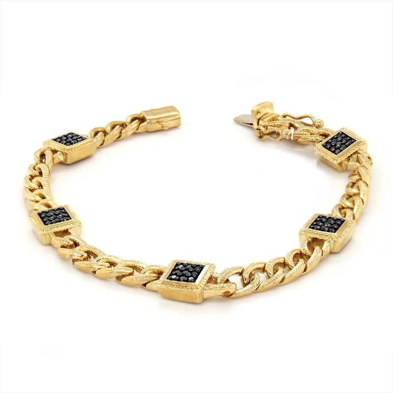 ladies-classic-bracelets-YELLOW GOLD BRACELET WITH BLACK DIAMOND CLUSTERS, .50 CT TW