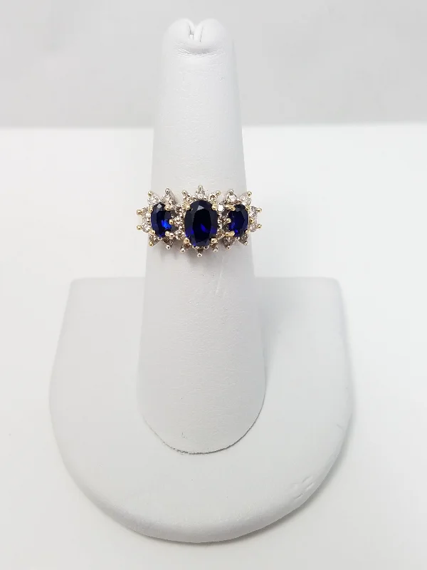 Ladies rings with tanzanite -Dazzling 1ctw Synthetic Sapphire Natural Diamond 14k Gold Ring