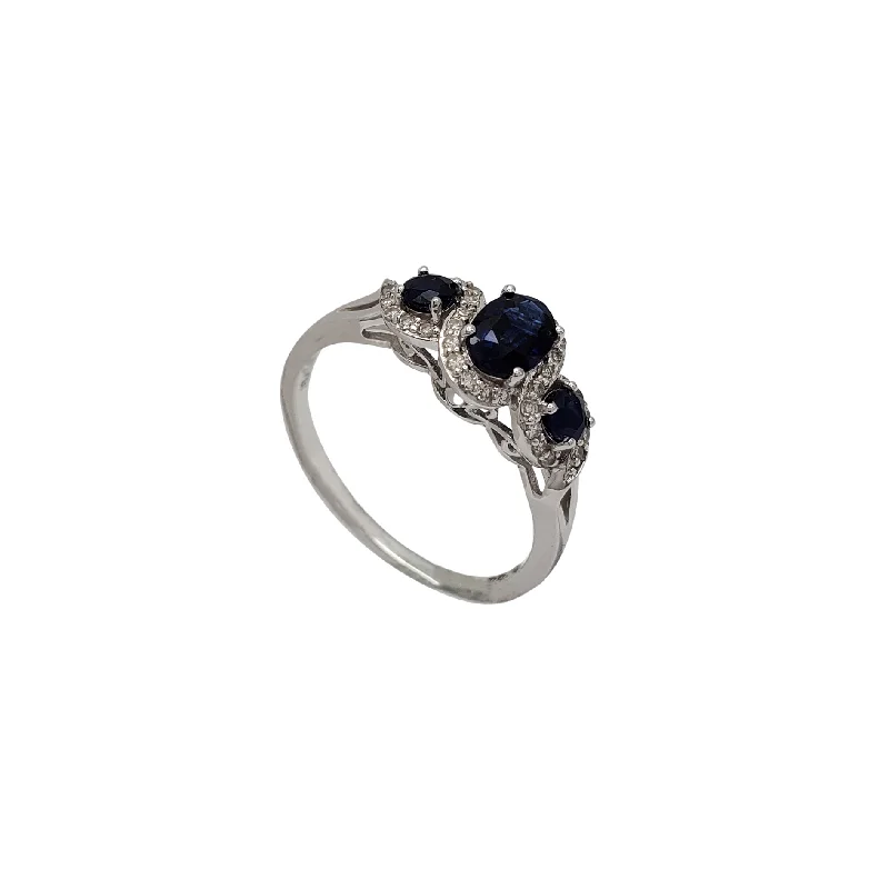 Ladies engagement rings bold cut -Diamond & Sapphire Engagement Ring (14K)