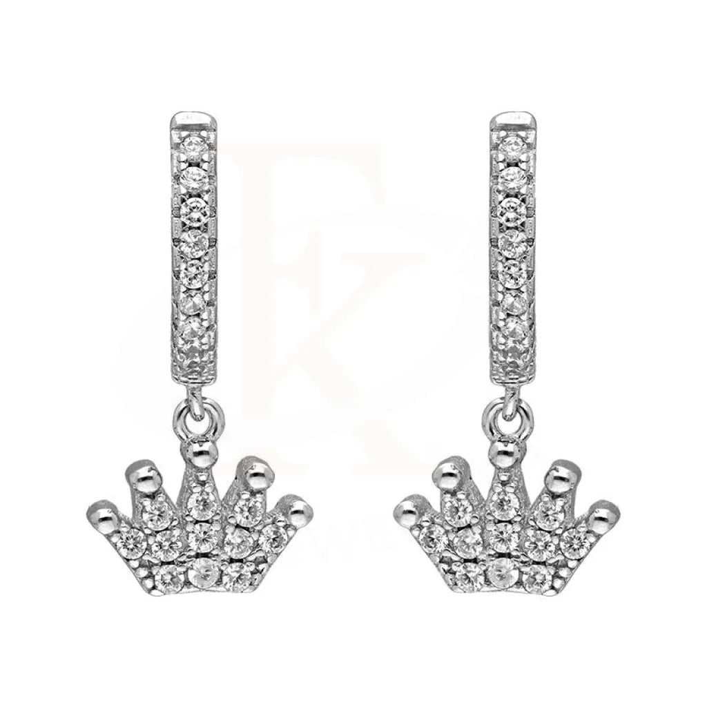 ladies-affordable-heart-necklaces-Sterling Silver 925 Crown Shaped Drop Earrings - FKJERNSL2482