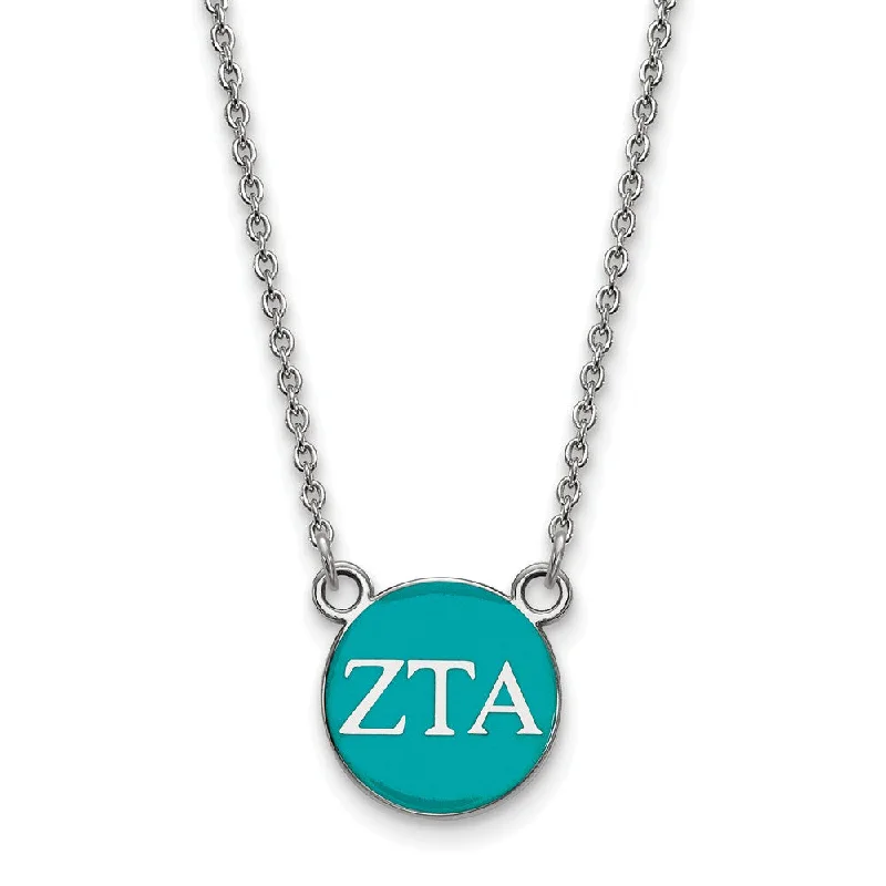 ladies-pendant-heart-necklaces-Sterling Silver Zeta Tau Alpha Small Turqouise Enamel Disc Necklace