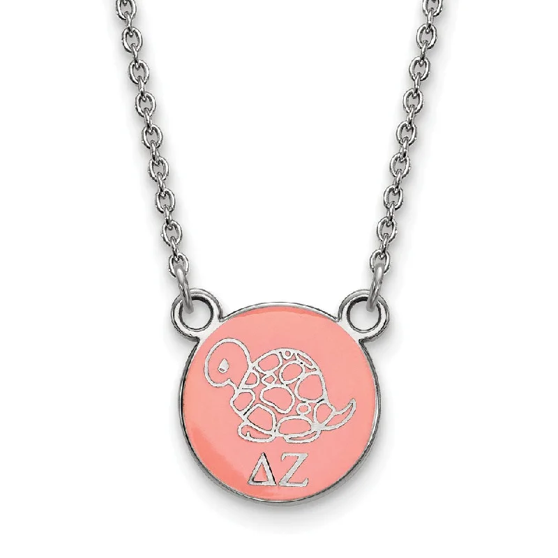 ladies-artisan-diamond-necklaces-Sterling Silver Delta Zeta Small Coral Enamel Mascot Necklace