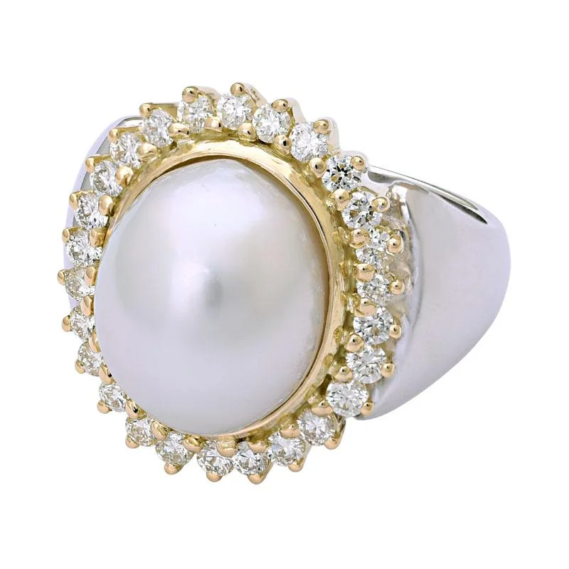 Ladies rings with bird designs -Ring-South Sea Pearl and Diamond  (6QM)