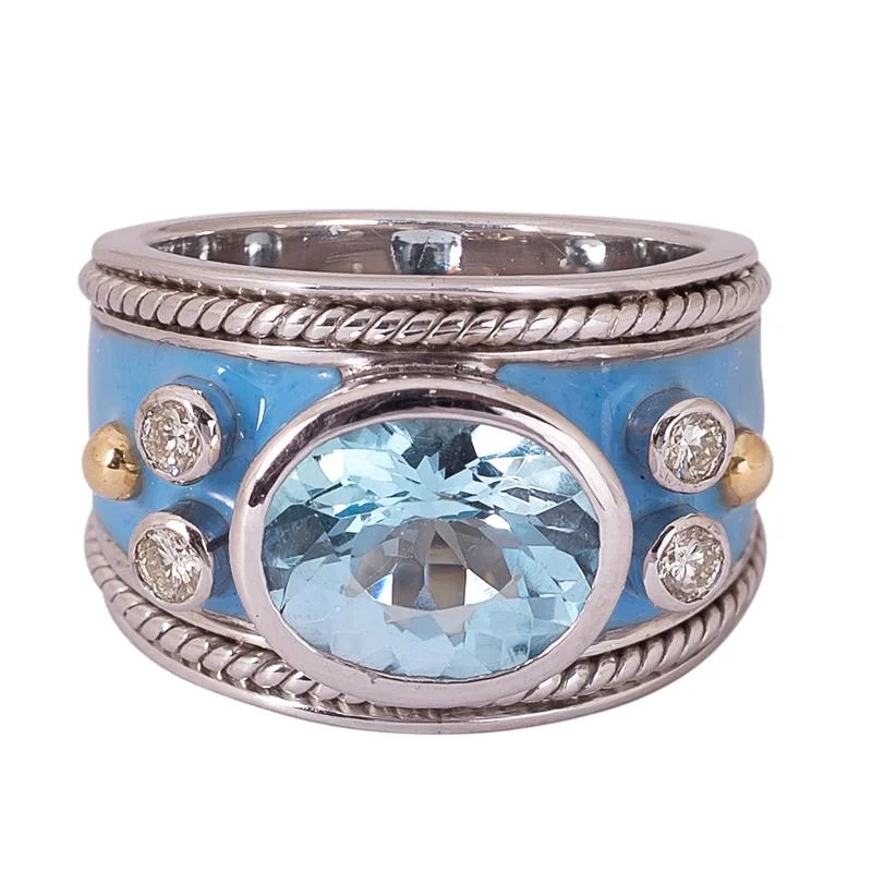 Ladies rings with cloud motifs -Ring- Blue Topaz and Diamond (Enamel)  (42AM)