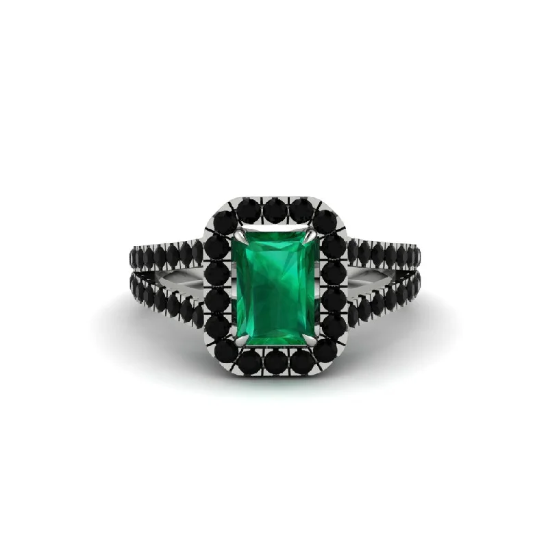 Ladies engagement rings with howlite -Radiant Cut Emerald Halo Split Shank Engagement Ring - Lainey No. 36