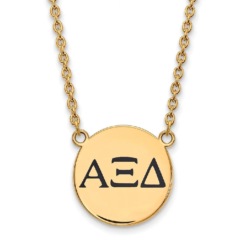 ladies-infinity-charm-necklaces-14K Plated Silver Alpha Xi Delta Lg Blue Greek Letter Disc Necklace