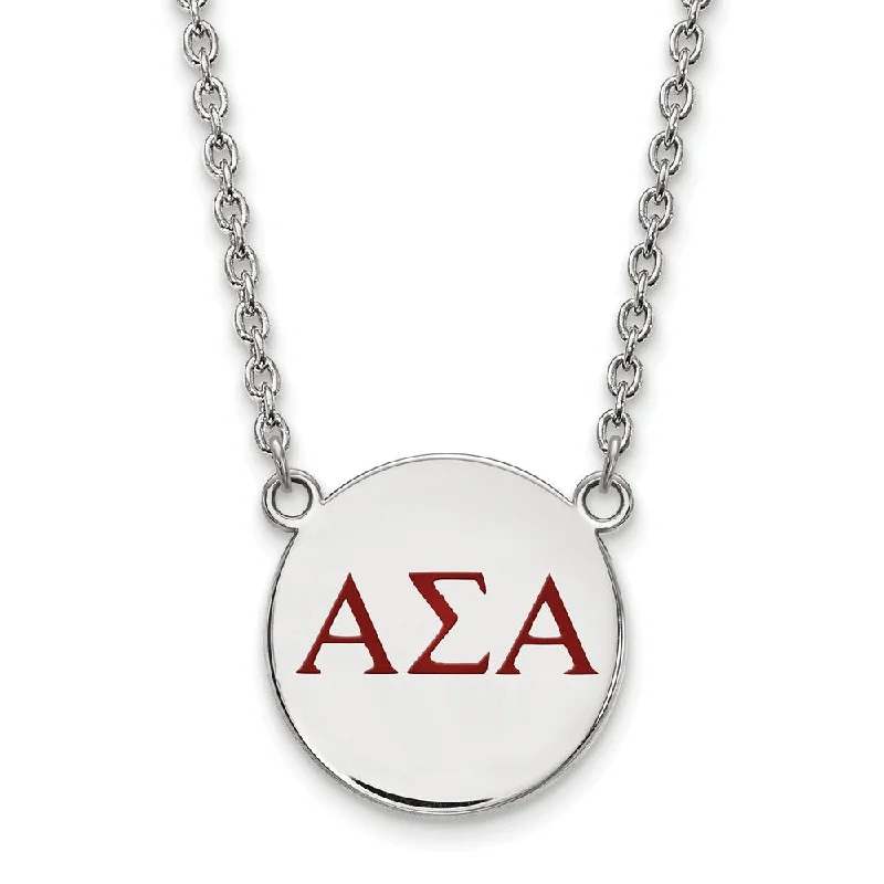 ladies-locket-rose-gold-necklaces-Sterling Silver Alpha Sigma Alpha Large Red Enamel Greek Necklace