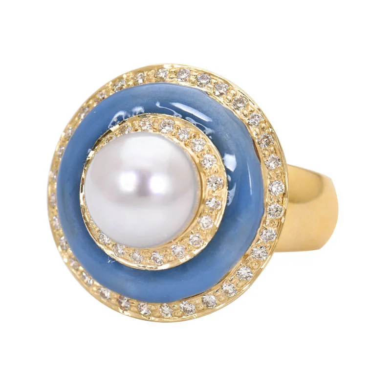 Ladies rings oversized look -Ring- South Sea Pearl and Diamond (Enamel)