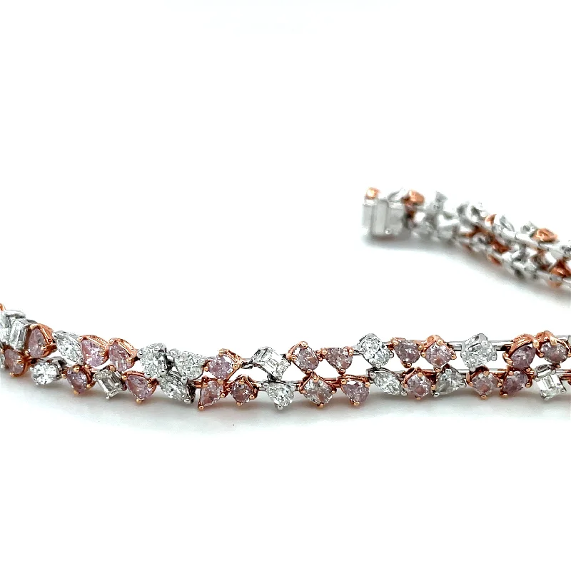 ladies-unique-handmade-bracelets-18kt White and Rose gold double row diamond tennis bracelet set