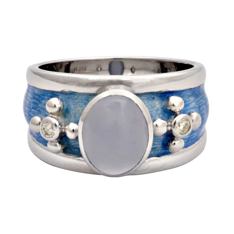 Ladies rings for brides -Ring-Chalcedony and Diamond (Enamel)