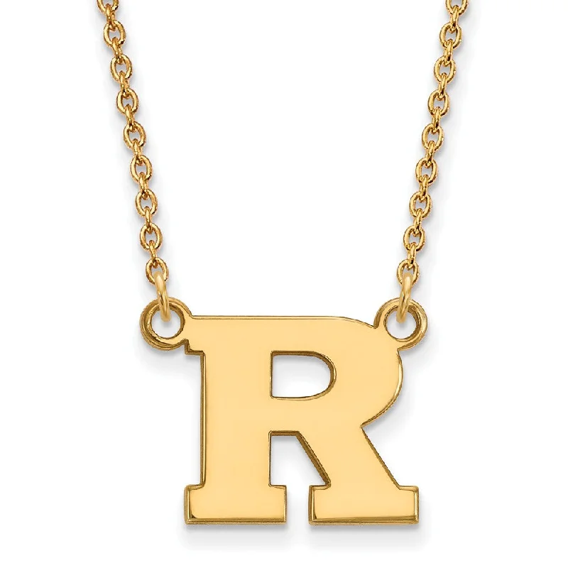 ladies-initial-diamond-necklaces-14k Yellow Gold Rutgers Small Initial R Pendant Necklace