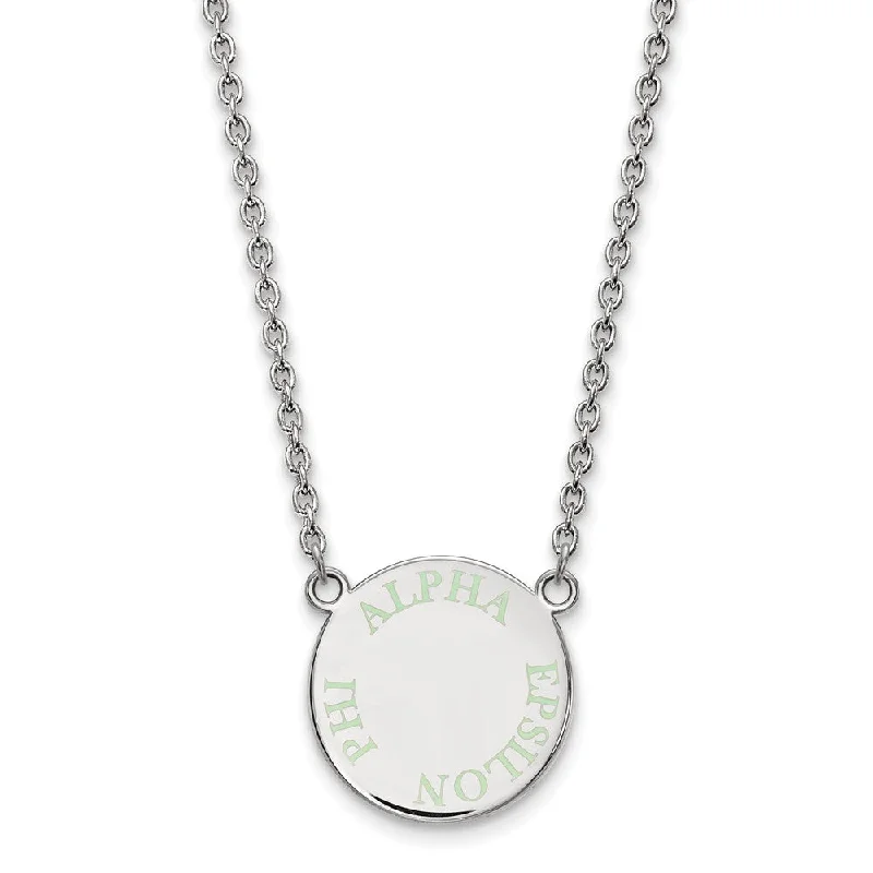 ladies-silver-beaded-necklaces-Sterling Silver Alpha Epsilon Phi Small Lt Green Enamel Necklace