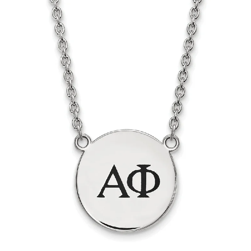 ladies-trendy-necklaces-Sterling Silver Alpha Phi Large Black Enamel Greek Letters Necklace