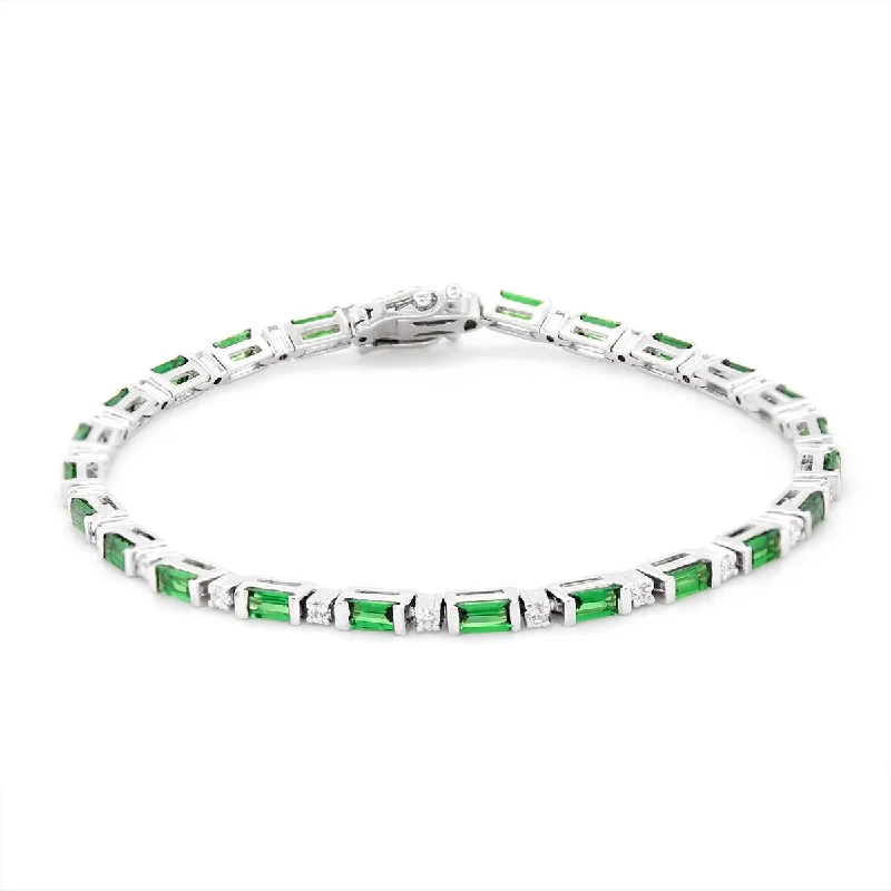 ladies-rose-gold-heart-bracelets-WHITE GOLD BRACELET WITH EMERALD CUT TSAVORITE AND DIAMONDS, .42 CT TW