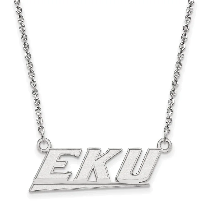 ladies-affordable-gold-necklaces-Sterling Silver Eastern Kentucky U Small 'EKU' Pendant Necklace