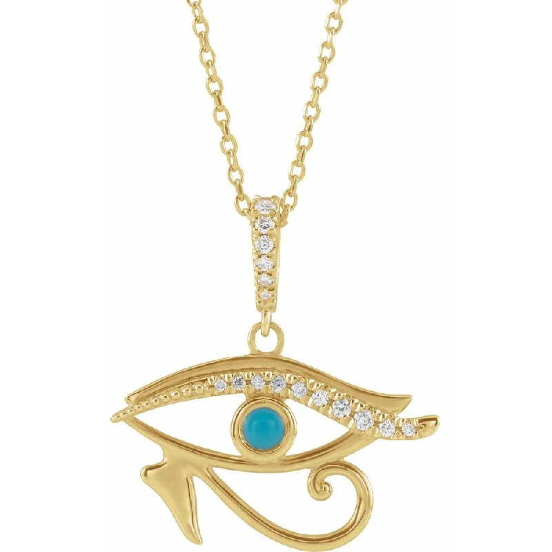 ladies-pendant-gold-necklaces-14k Yellow Gold, Turquoise & Diamond Eye of Horus Necklace, 16-18 Inch