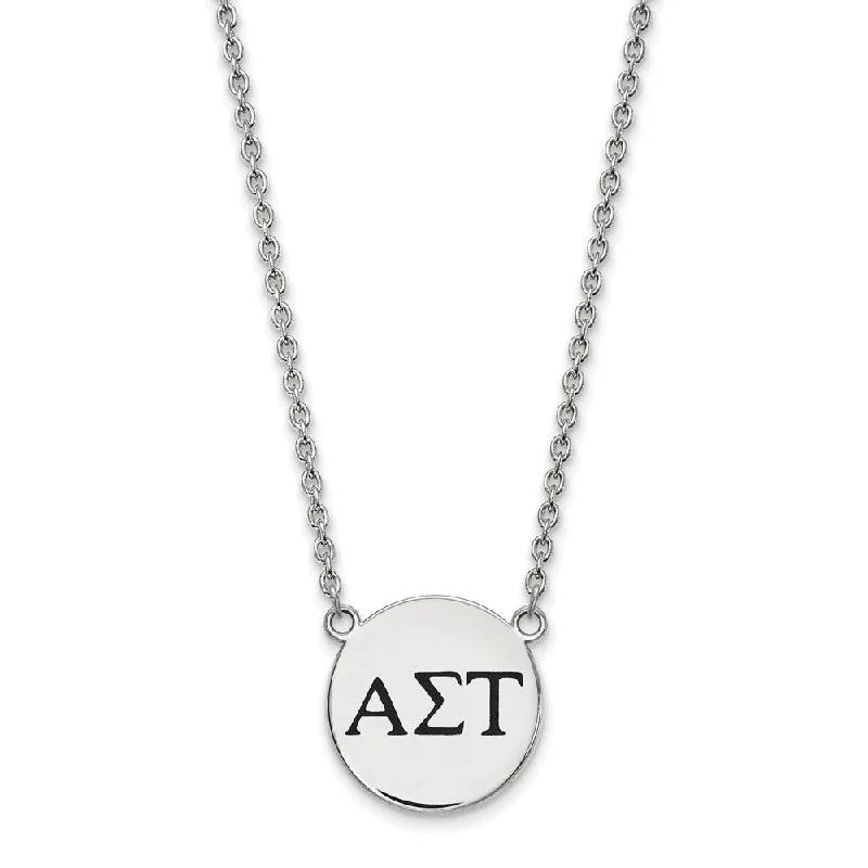 ladies-beaded-pearl-necklaces-Sterling Silver Alpha Sigma Tau Large Enamel Greek Letters Necklace