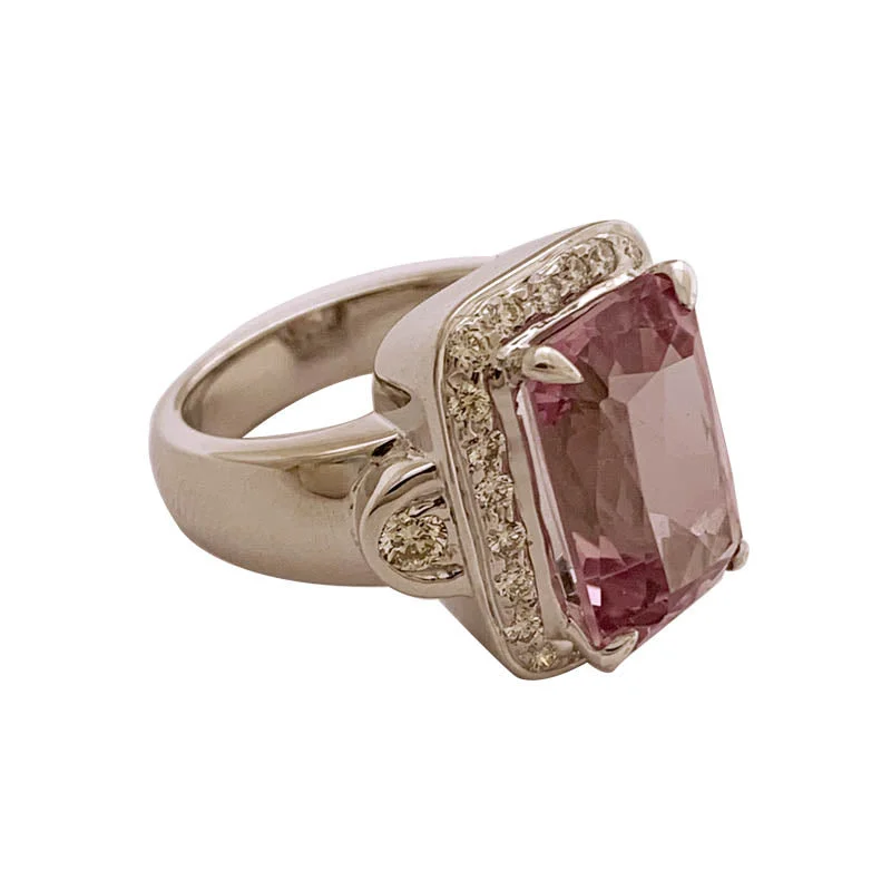 Ladies rings simple elegance -RING - KUNZITE AND DIAMOND IN SILVER