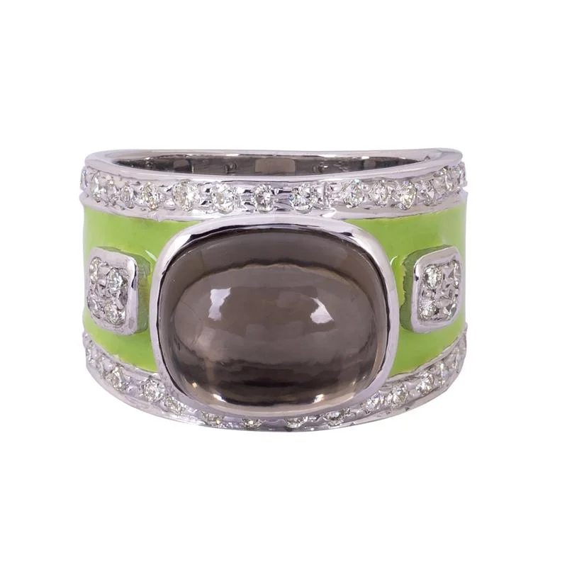 Ladies rings for celebrations -Ring- Smokey Quartz and Diamond (Enamel)  (265BS)