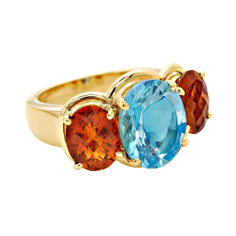 Ladies rings abstract shapes -Ring-Blue Topaz and Citrine  (1800E)