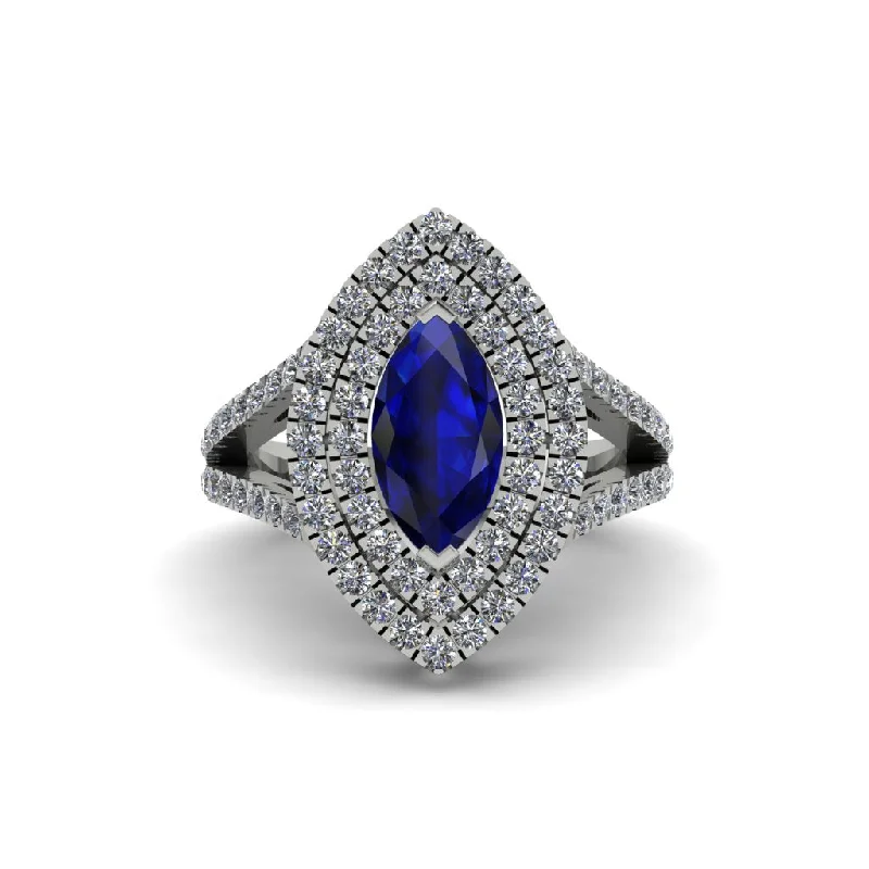 Ladies engagement rings for luxury romance -Marquise Sapphire Double Halo Engagement Ring - Avah No. 15