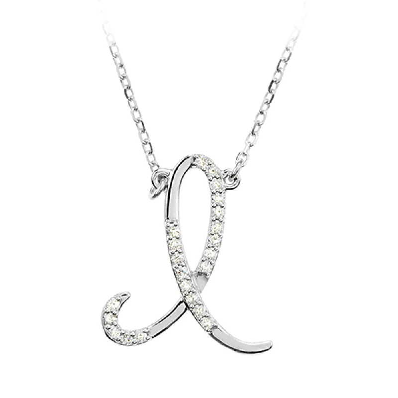 ladies-fashion-pearl-necklaces-1/10 Ctw Diamond Sterling Silver Medium Script Initial I Necklace 16in