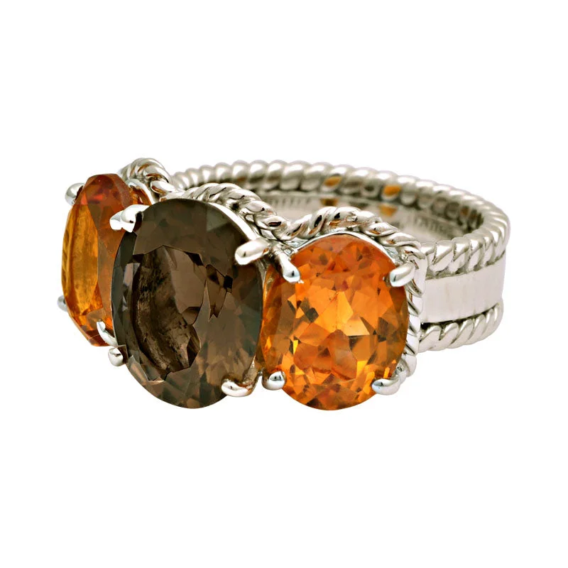 Ladies rings rose gold -RING- SMOKEY QUARTZ AND CITRINE