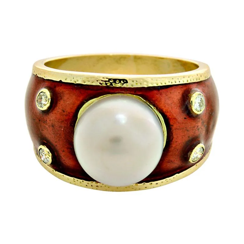 Ladies rings for reunions -Ring-South Sea Pearl and Diamond (Enamel)  (1962I)