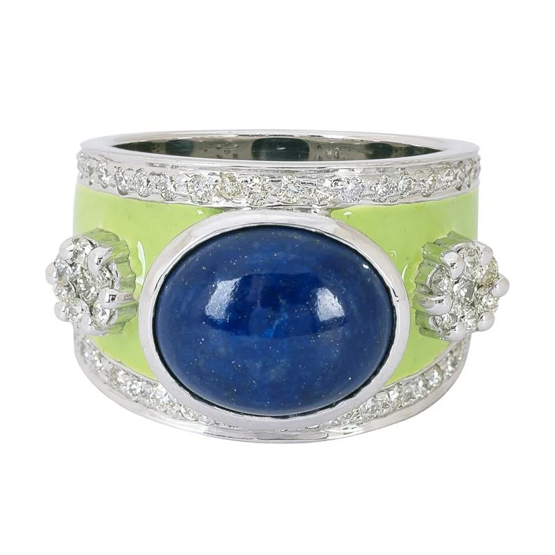 Ladies rings fancy settings -Ring- Lapis Lazuli and Diamond (Enamel)  (265AS)