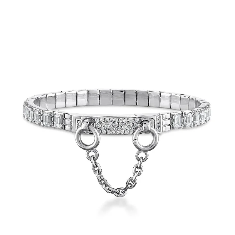 ladies-elegant-pearl-bracelets-OATH SINGLE CUFF EMERALD CUT DIAMOND TENNIS BRACELET