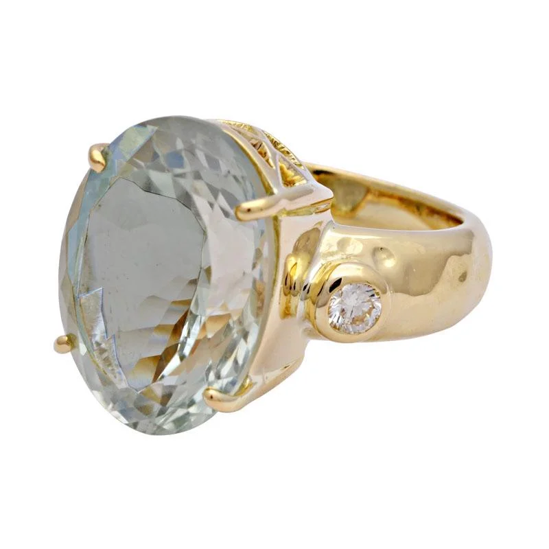 Ladies rings fancy rings -Ring-Green Quartz and Diamond  (2115F)