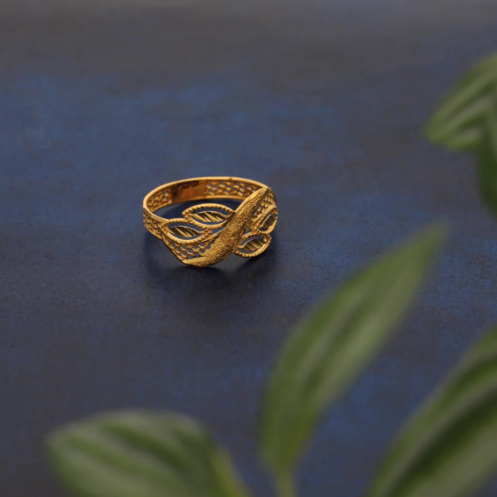 Ladies rings for designers -Gold Zirconia Leaf Ring 21KT - FKJRN21KM8411