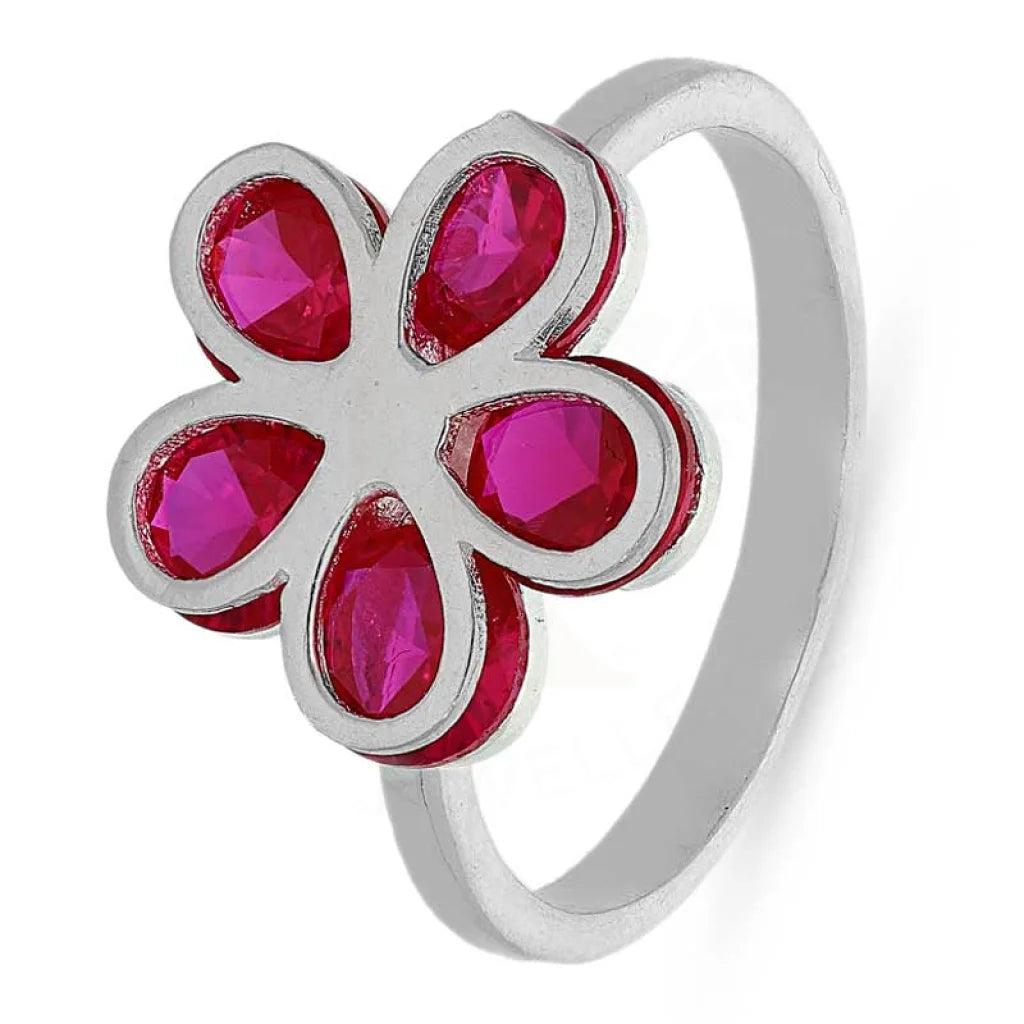 Ladies rings tribal patterns -Sterling Silver 925 Flower with Pink Stones Ring - FKJRNSL2120