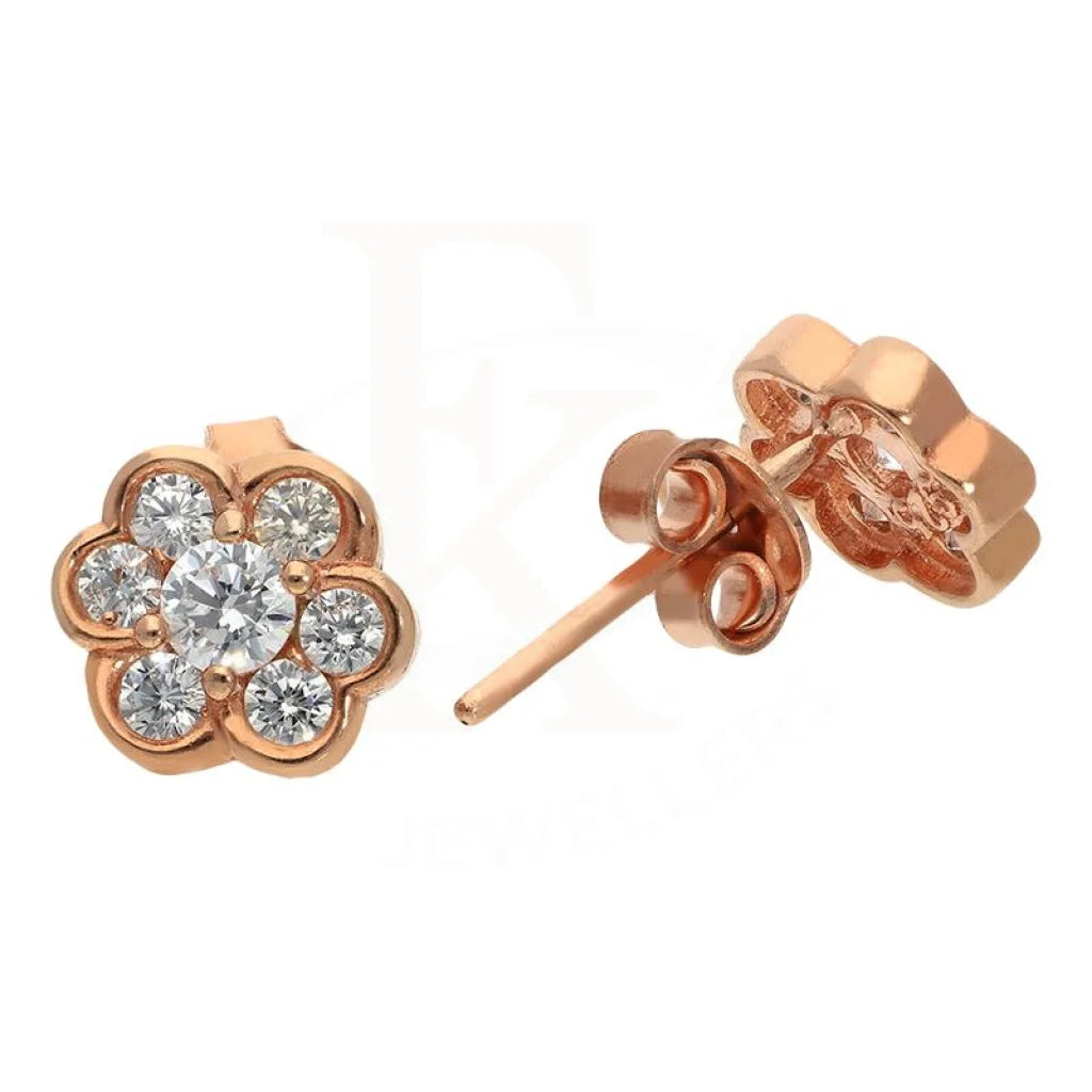 ladies-birthstone-diamond-necklaces-Sterling Silver 925 Rose Gold Plated Flower Shaped Solitaires Stud Earrings - FKJERNSL2505