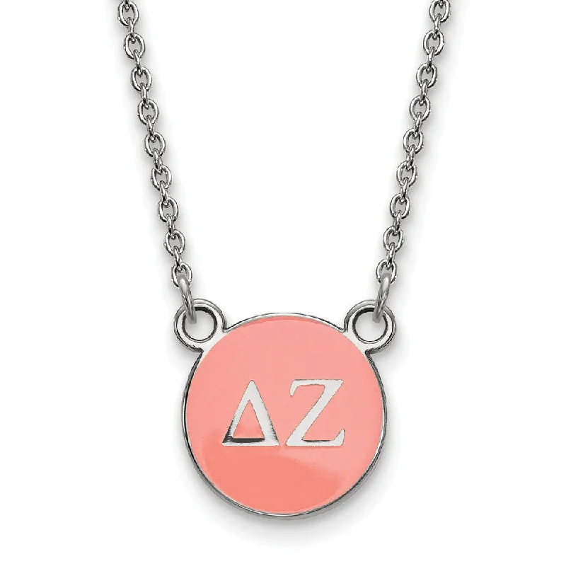 ladies-bohemian-diamond-necklaces-Sterling Silver Delta Zeta Small Coral Enamel Disc Necklace