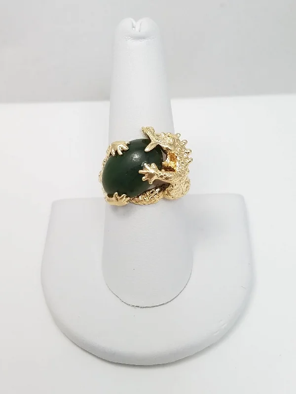 Ladies rings cute bands -Vintage Nephrite Jade 14k Yellow Gold Dragon Ring