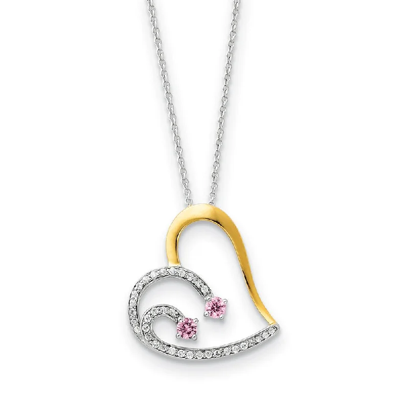 ladies-classic-diamond-necklaces-Rhodium & Gold Tone Plated Silver & CZ Forever by Your Side Necklace