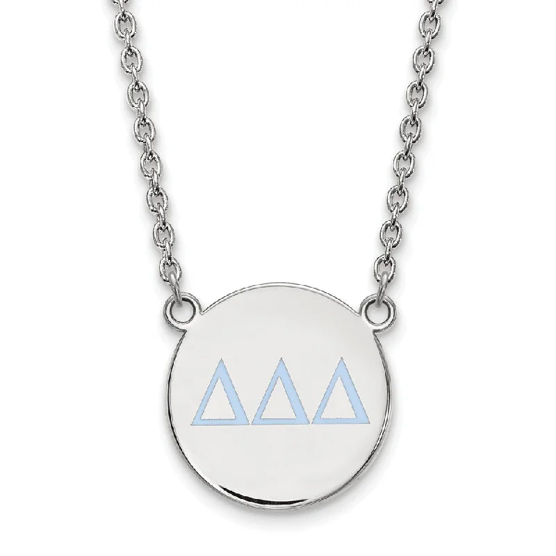 ladies-beaded-gold-necklaces-Sterling Silver Delta Delta Delta Large Blue Enamel Greek Necklace