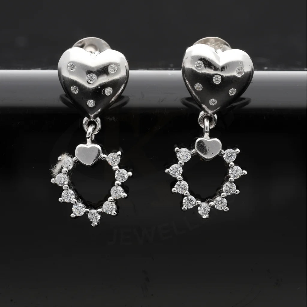 ladies-bridal-pearl-necklaces-Sterling Silver 925 Heart Shaped Earrings - FKJERNSL8034