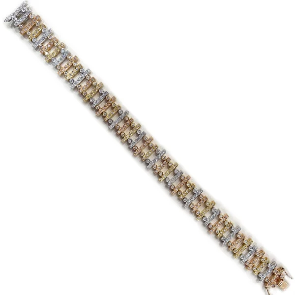 ladies-fashion-silver-bracelets-14k Tri Tone Diamond Bracelet