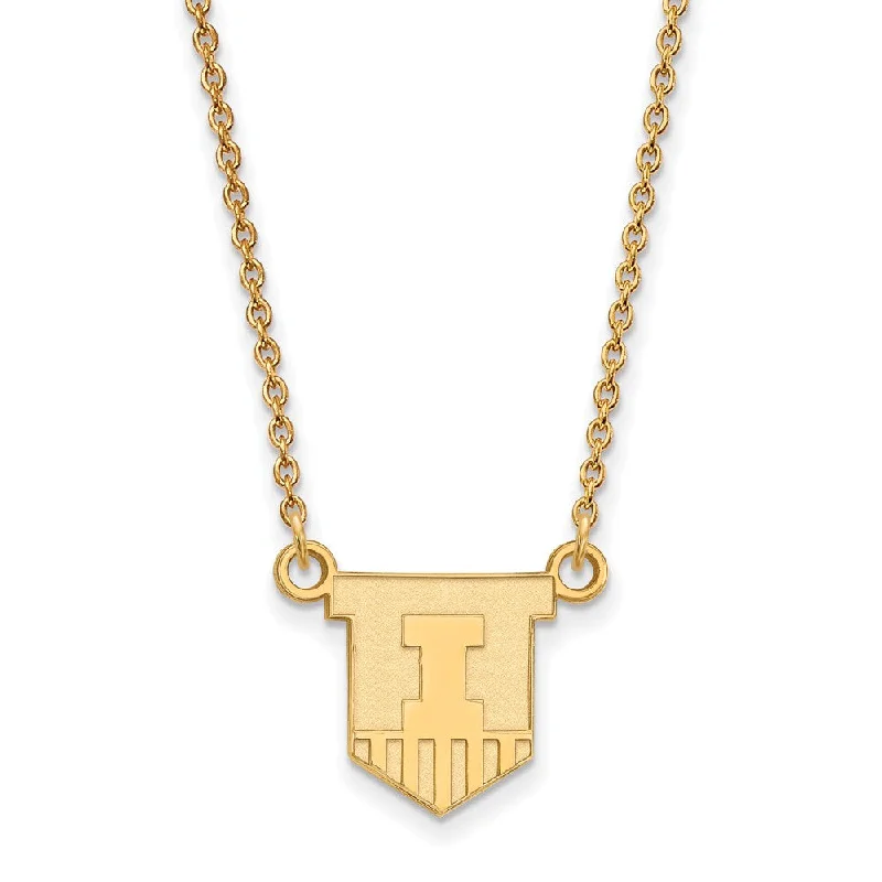 ladies-flower-layered-necklaces-14k Gold Plated Silver U of Illinois Small Shield Pendant Necklace