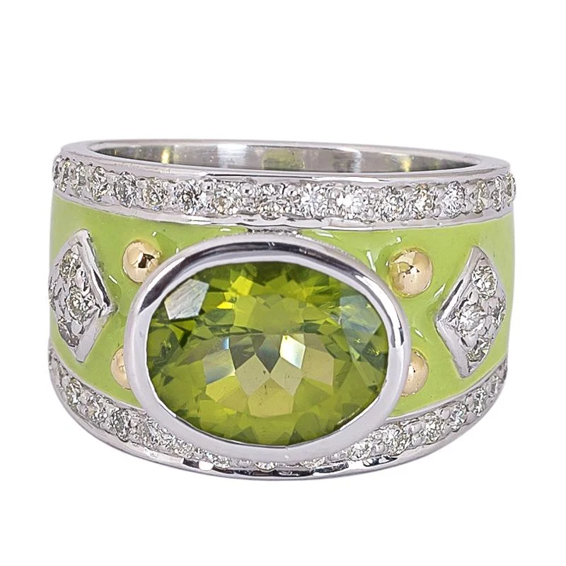 Ladies rings for autumn -Ring- Peridot and Diamond (Enamel)  (24OM)