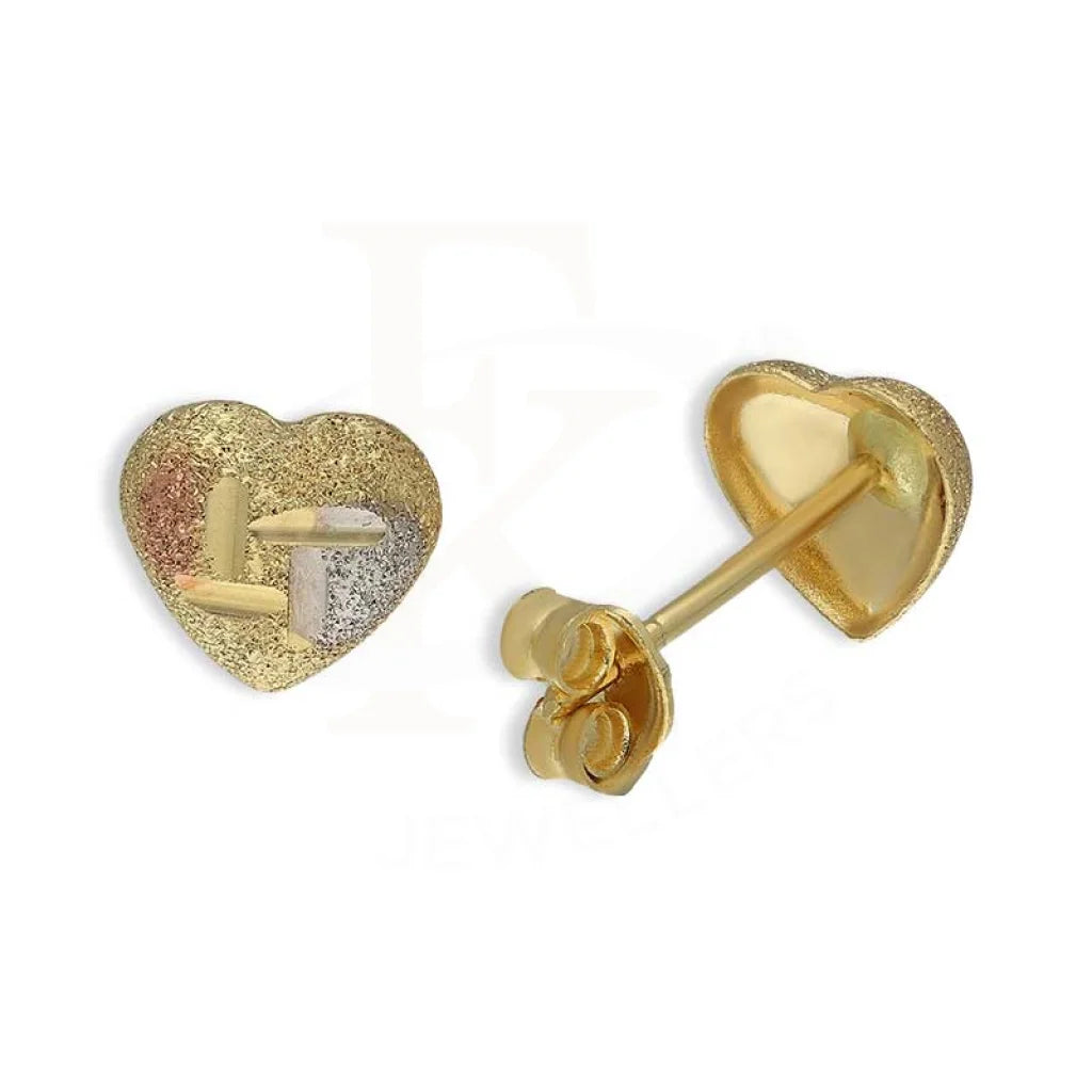 ladies-fashion-necklaces-Tri Tone Gold Heart Stud Earrings 18KT - FKJERN18K3098